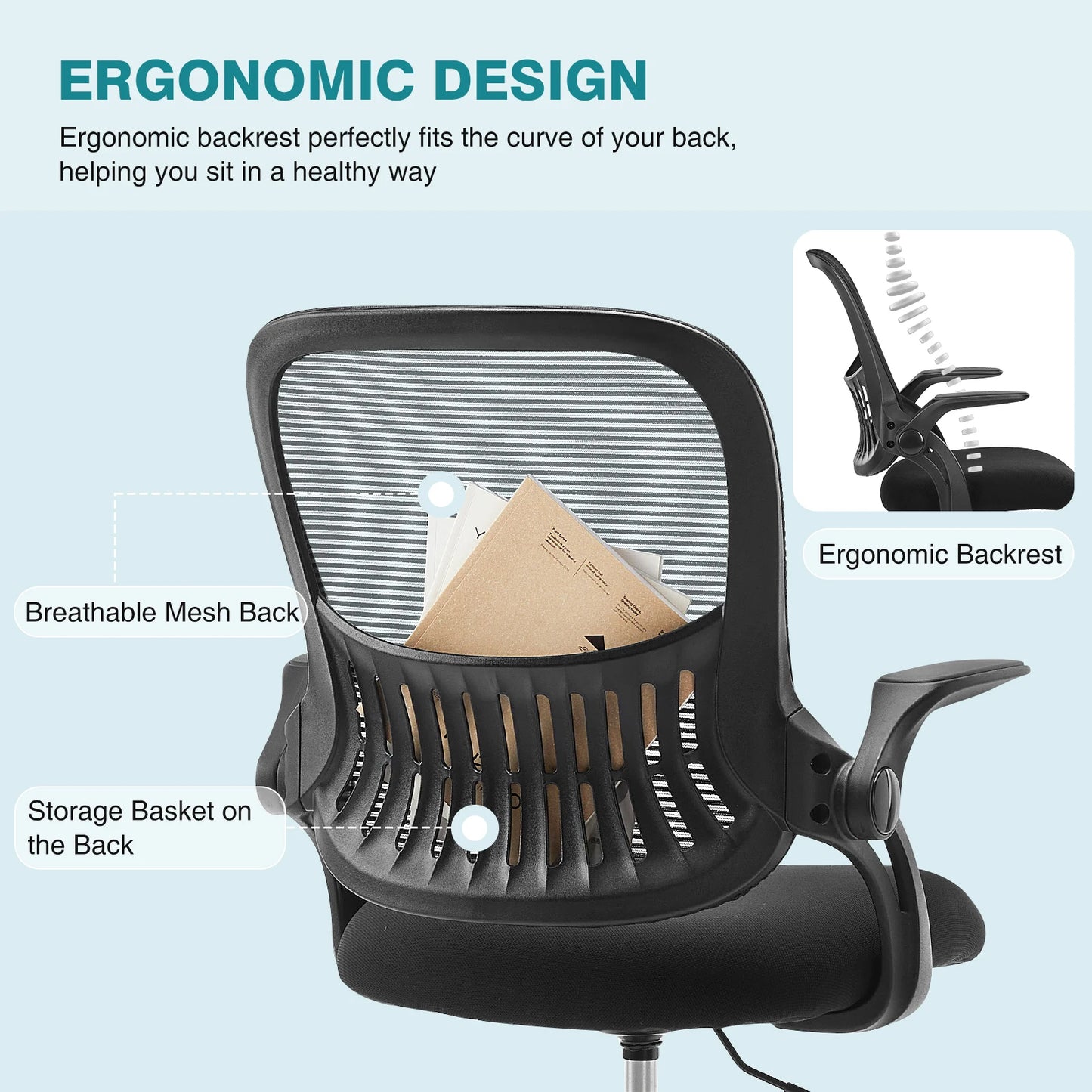 JHK Ergonomic Mesh Backrest Office Desk Chair Adjustable Height Computer Rolling Work Swivel Gaming Chairs With Wheels For Home