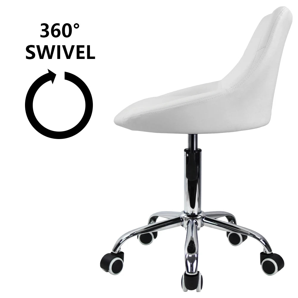 KKTONER Mid Back PU Leather Height Adjustable Swivel Modern Task Chair Computer Office Home Vanity Chair with Wheels (White)