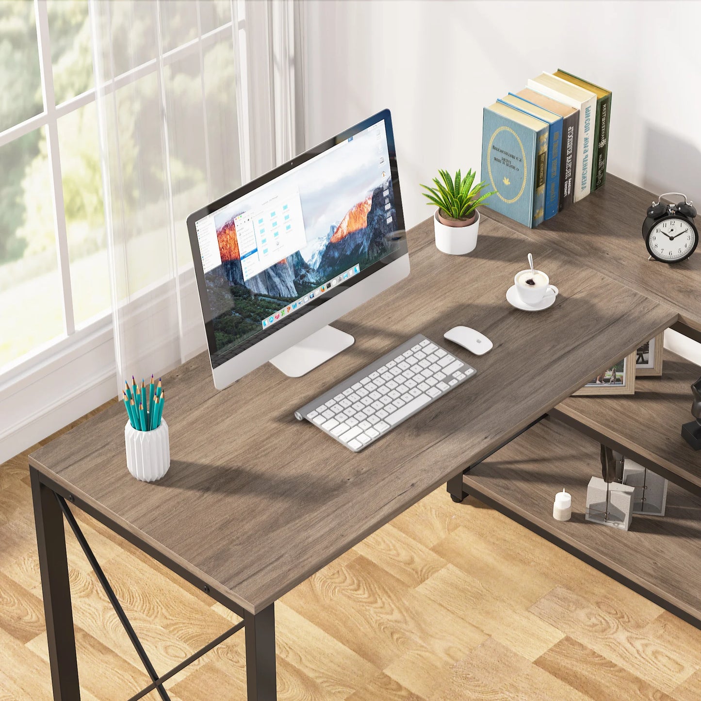 Tribesigns Reversible Industrial L-Shaped Desk with Storage Shelves, Corner Computer Desk PC Laptop Study Table Workstation