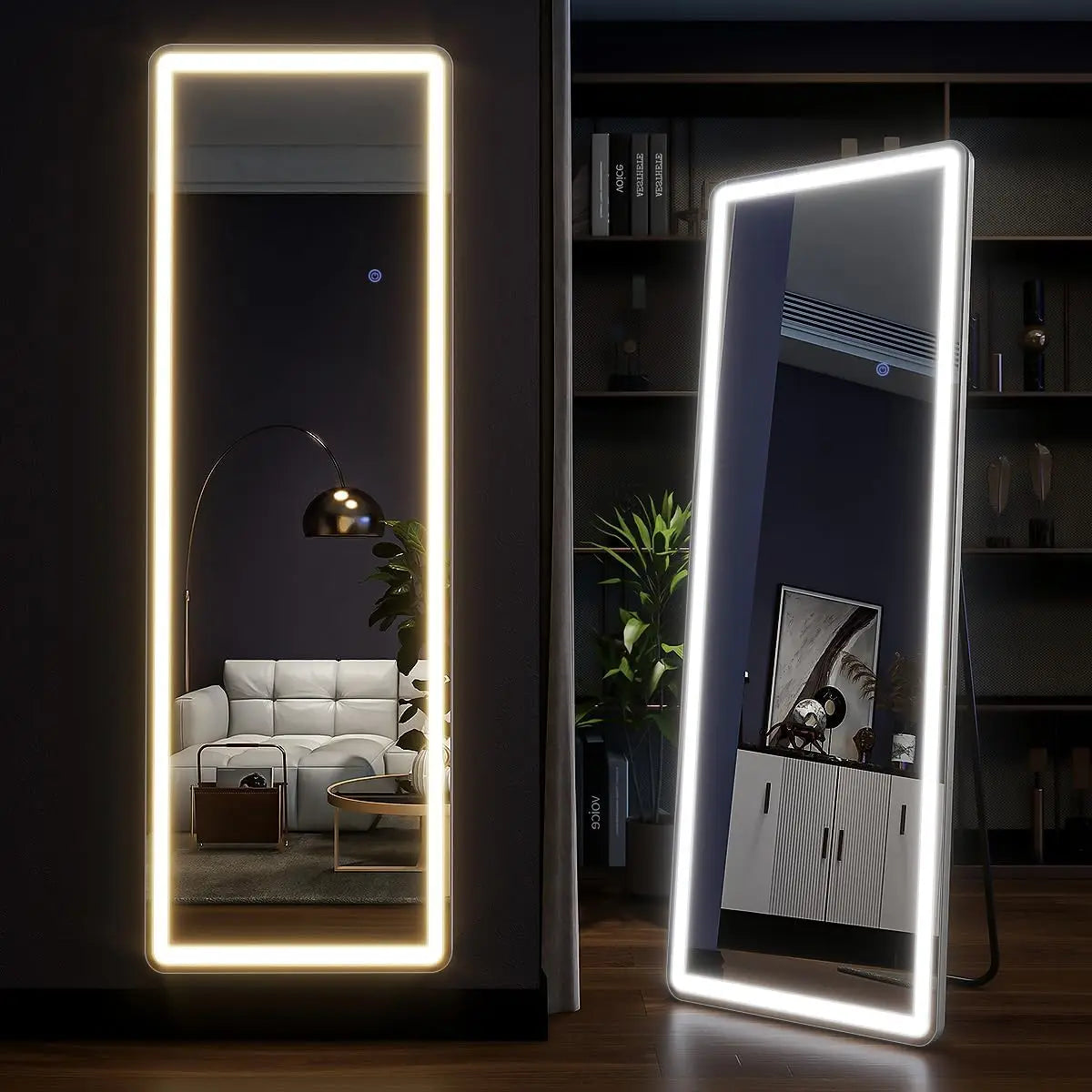 60"x16" Full Length Mirror with Lights,LED Mirror Full Length,Lighted Floor Mirror with Stand,Full Body Mirror with Dimming & 3