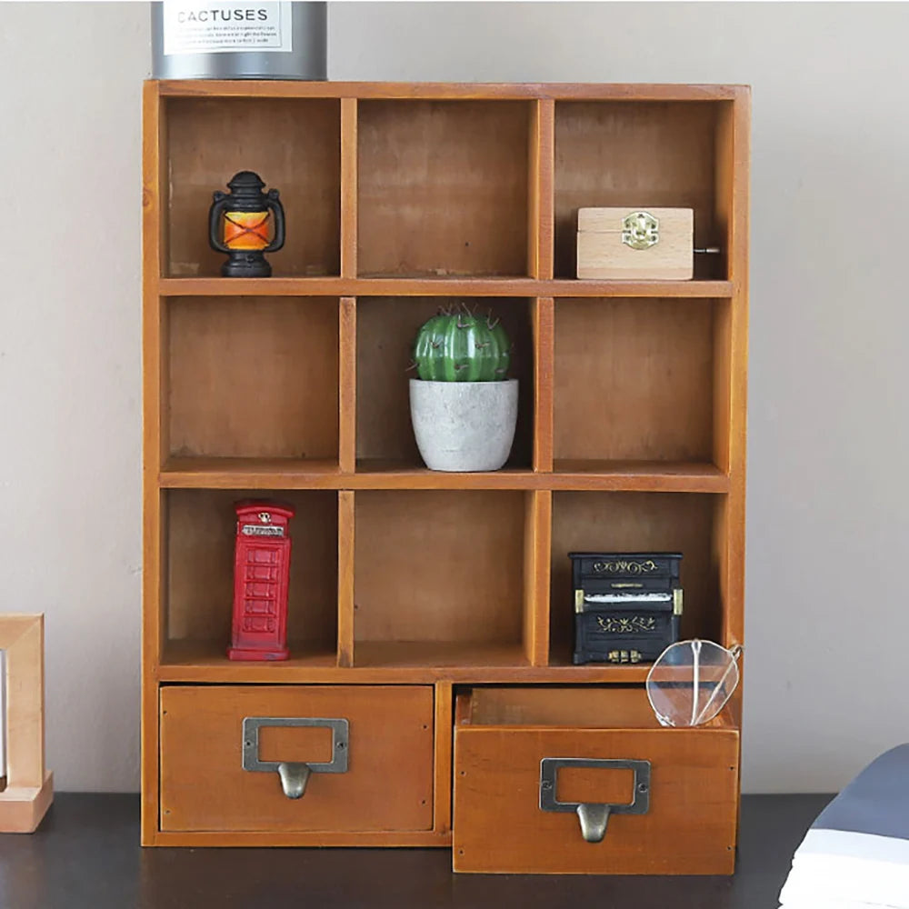 9-Cube 2 Drawers Pine Storage Organizer Display Cubby-style Shelf Brown