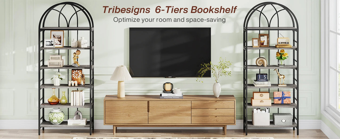 Tribesigns Bookshelf, 6-Tier Tall Arched Bookshelves, 78.7" Industrial Metal Open Bookcase and Bookshelves