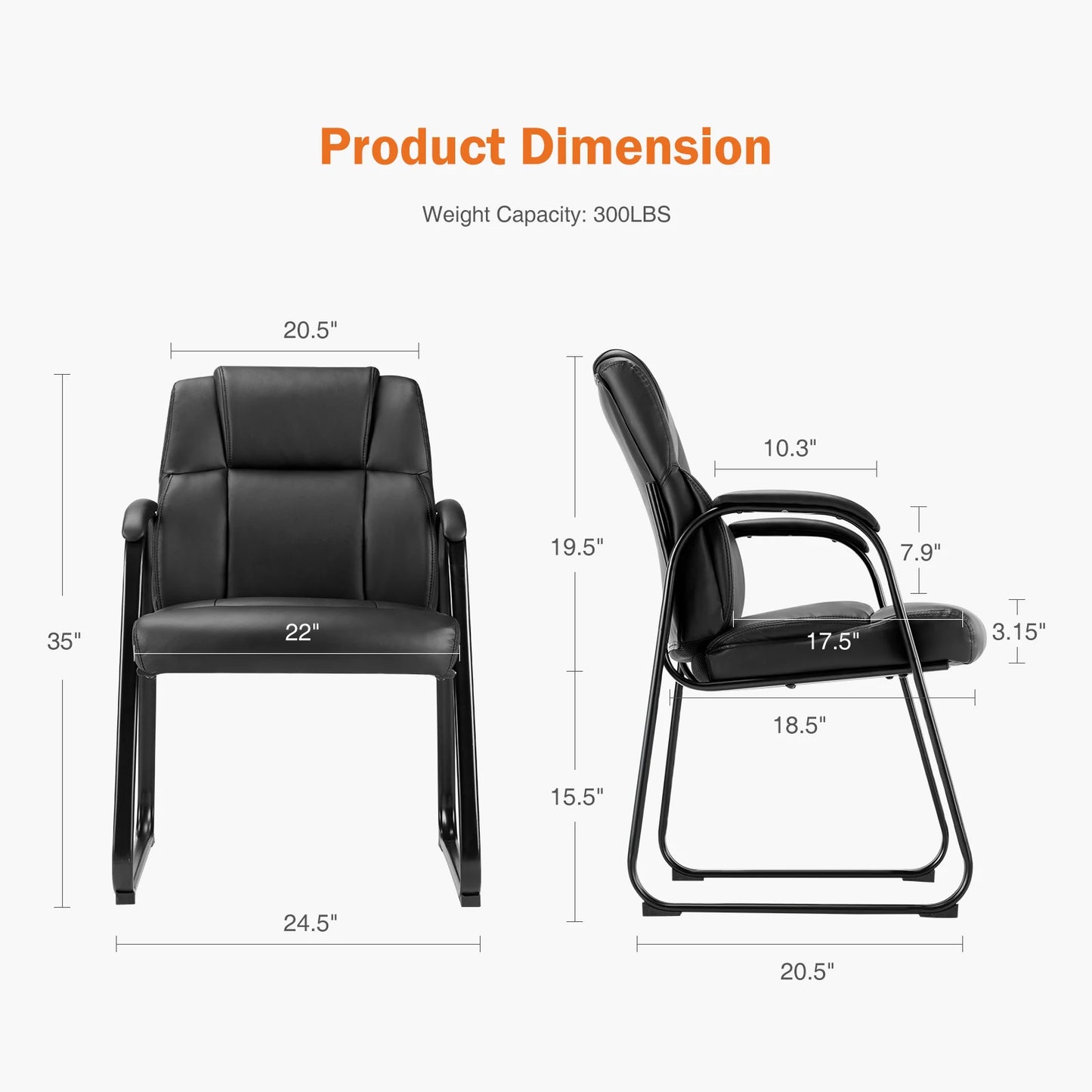 JHK Ergonomic Padded Backrest Office Chair Waterproof PU Leather Waiting Room Seat Thickened Sponge Cushion Arms Home Chairs