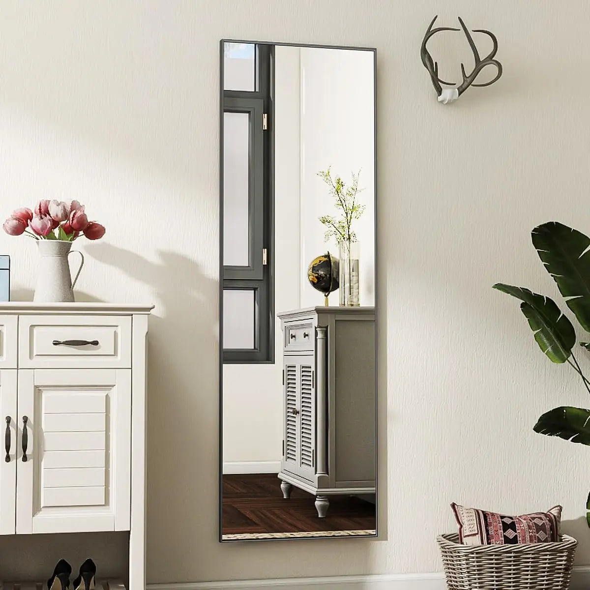 58"x18" Floor Mirror Full Length, Bedroom Floor Body Mirror with Stand, Leaning, Standing or Hanging Horizontally/V