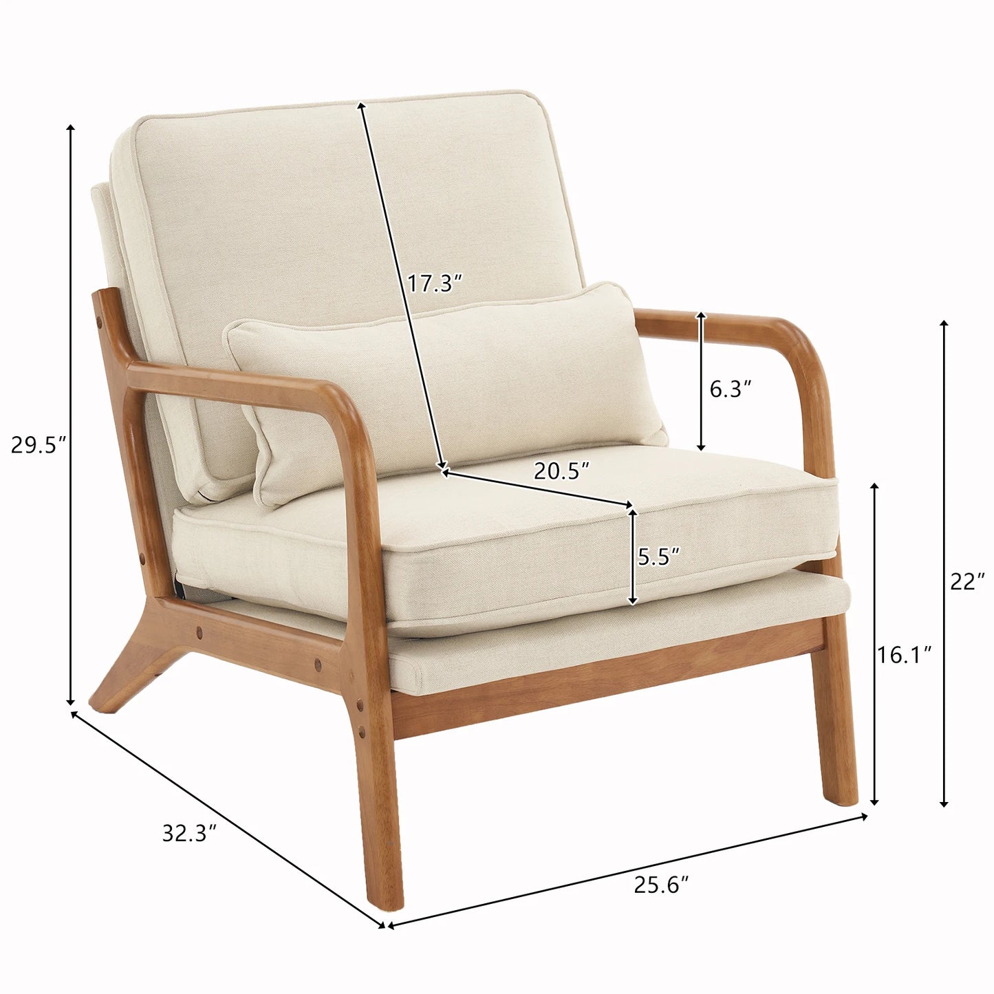 6 Colors Oak Armrest Upholstered Single Lounge Chair Indoor Lounge Chair Off-White[US-W]