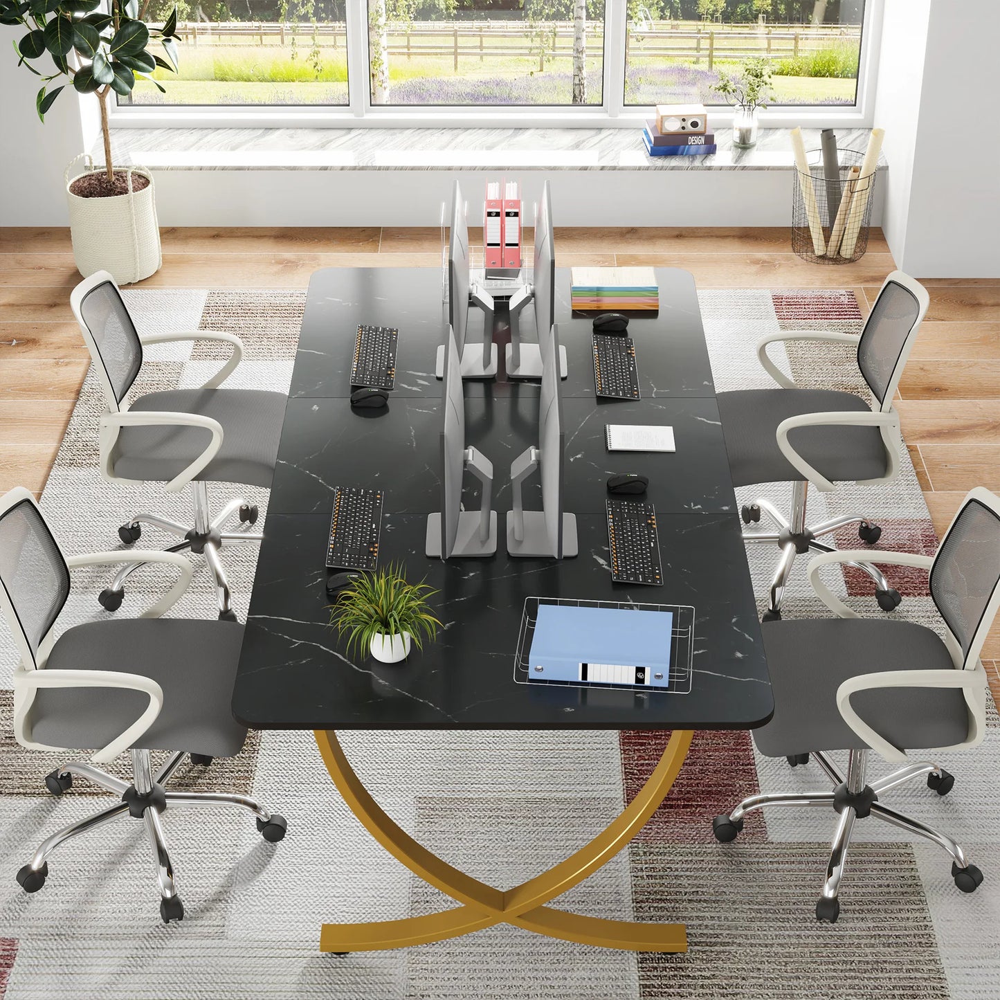 Tribesigns 63" Modern Dining Table Kitchen Table with Faux Marble Top