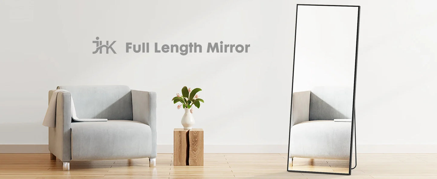 JHK 64"x21" Full Length Mirror Standing Hanging or Leaning Wall-Mounted Mirrors with Stand Aluminum Alloy Frame For Living Room