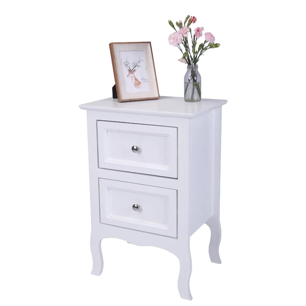 2pcs Country Style Nightstand 2-Tier Night Tables Large Size Bedside Table End Table White/Grey/Brown[US-W]