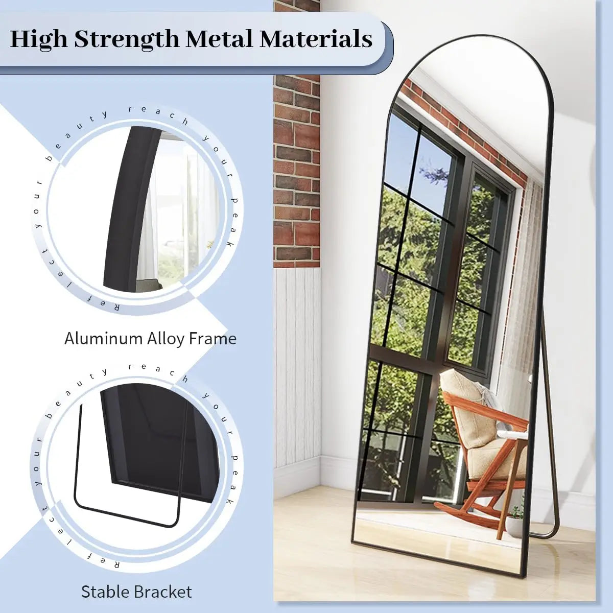 64"x21" Arch Floor Mirror, Full Length Mirror Wall Mirror Hanging or Leaning Arched-Top Full Body Mirror with Stand for Bedroom