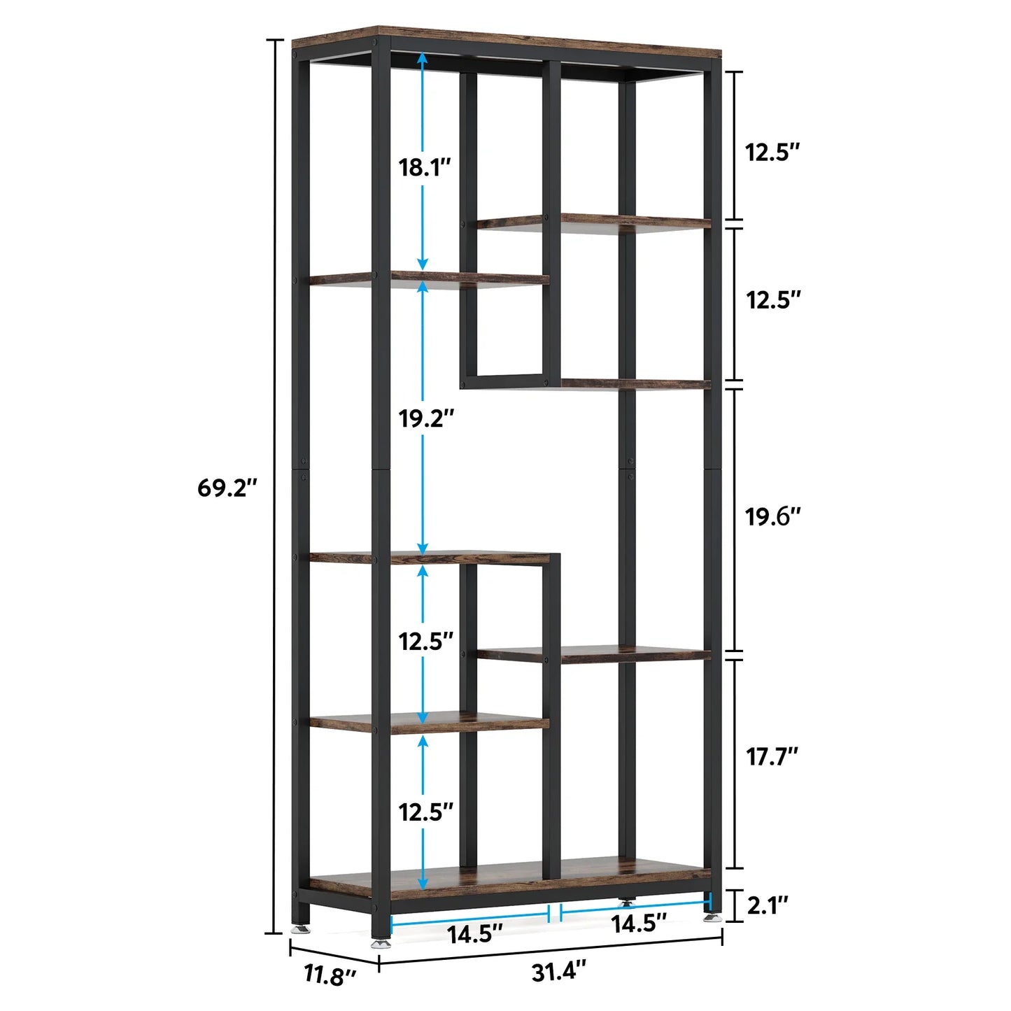 Tribesigns 6-Tier Tall Bookshelf Bookcase, Industrial 8-Shelf Open Bookcase Storage Display Book Shelves