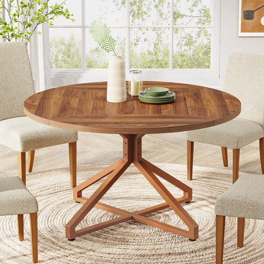 Tribesigns Round Dining Table for 4-6 People, 47-Inch Circle Kitchen Table Dining Room Table with Metal Pedestal Base