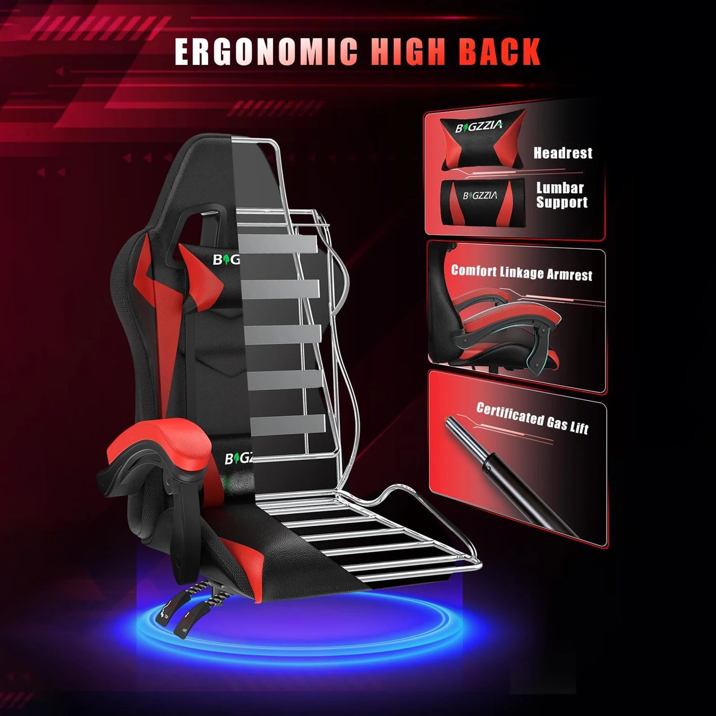 RGB Gaming Chair with LED Lights and Ergonomic Computer Chair Reclining PU Leather High Back Video Office Chair with Headrest