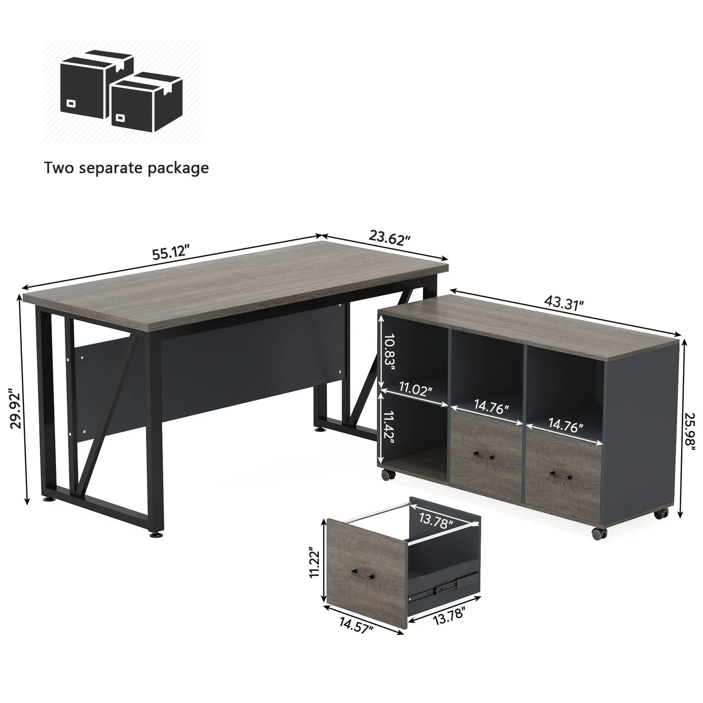 Tribesigns 55 inches Executive Desk and 43" lateral File Cabinet, L-Shaped Computer Desk Home Office Furniture