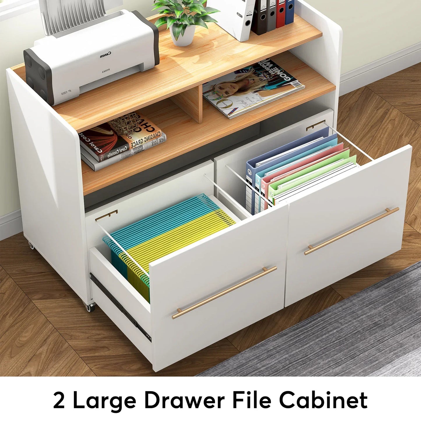 Tribesigns 2-Drawer File Cabinet Mobile Lateral Filing Cabinet for A4/Letter Size, Office File Storage Cabinet, Printer Stand