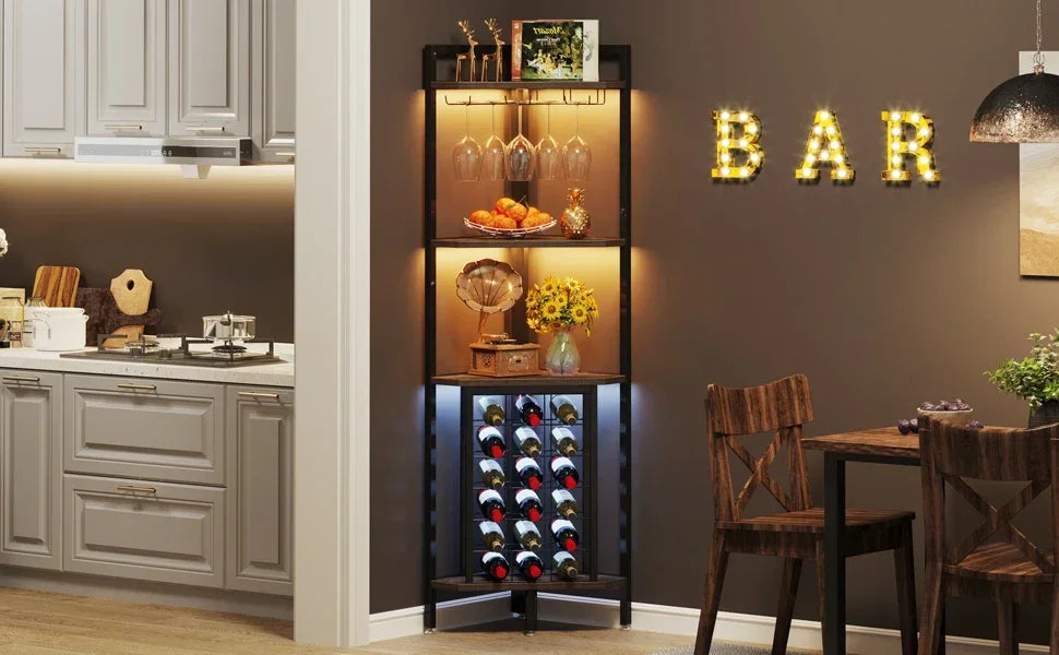 Tribesigns Wine Rack Bar Cabinet 4 Tier Corner Shelf with Glass Holder