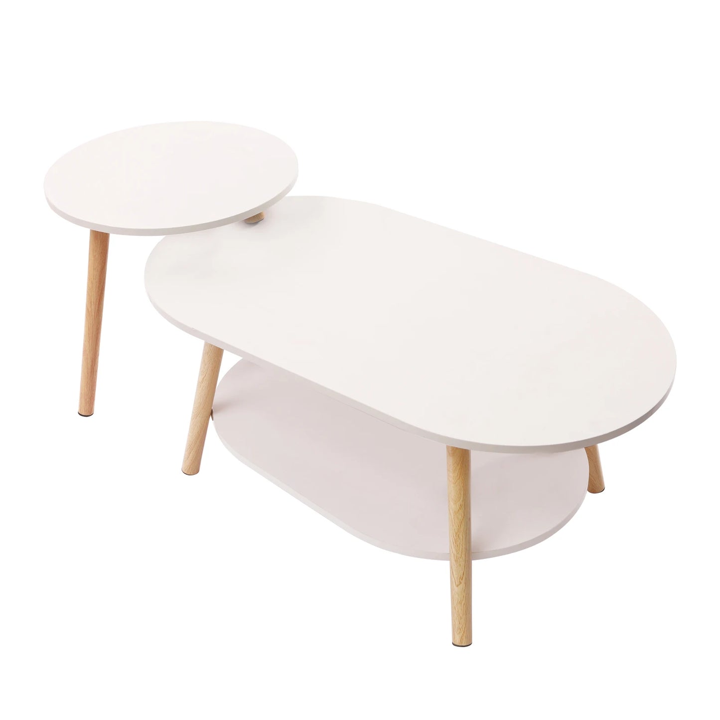 2 Tier Combination Coffee Table MDF Solid White Tea Table with Open Shelving for Storage and Display Modern Living Room