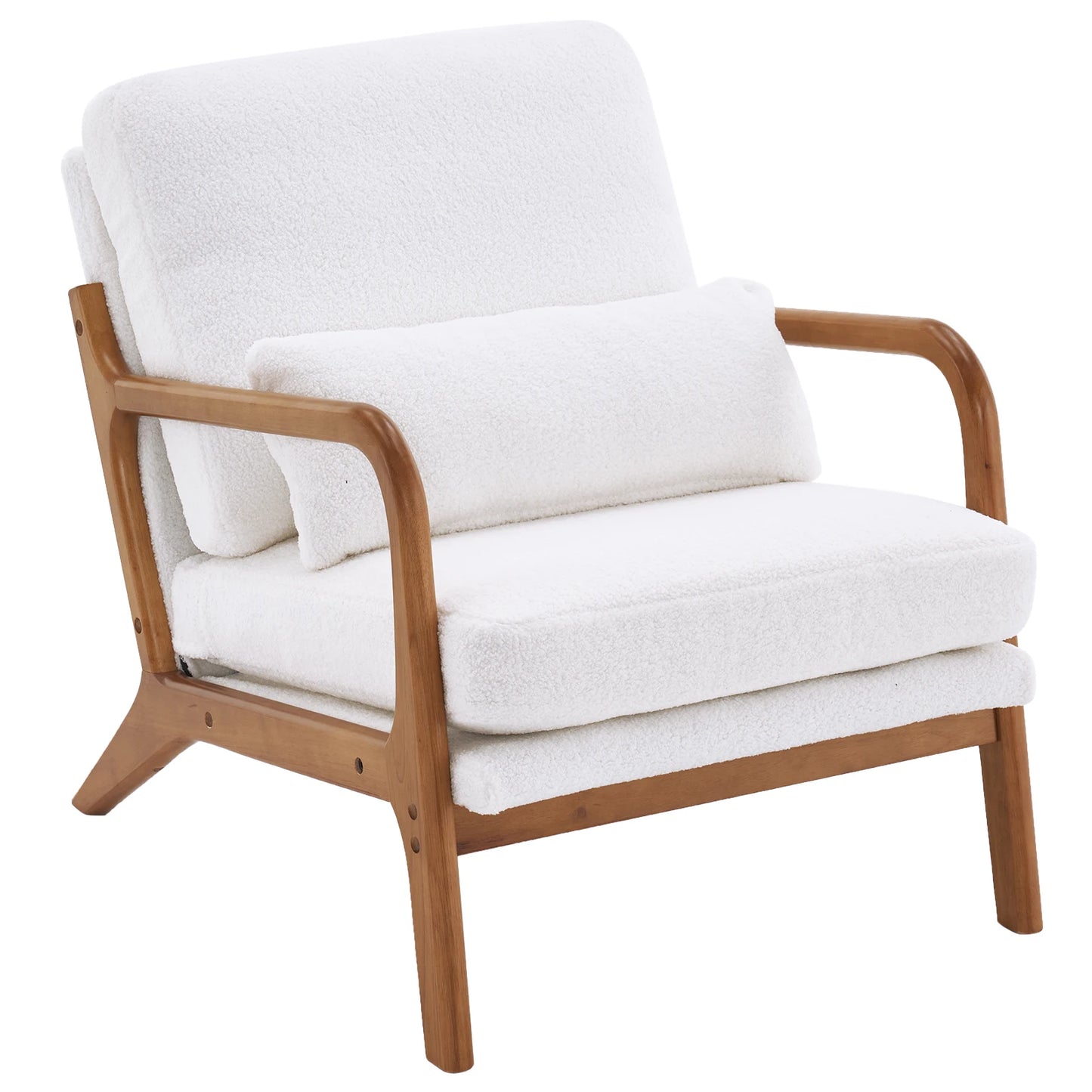 6 Colors Oak Armrest Upholstered Single Lounge Chair Indoor Lounge Chair Off-White[US-W]