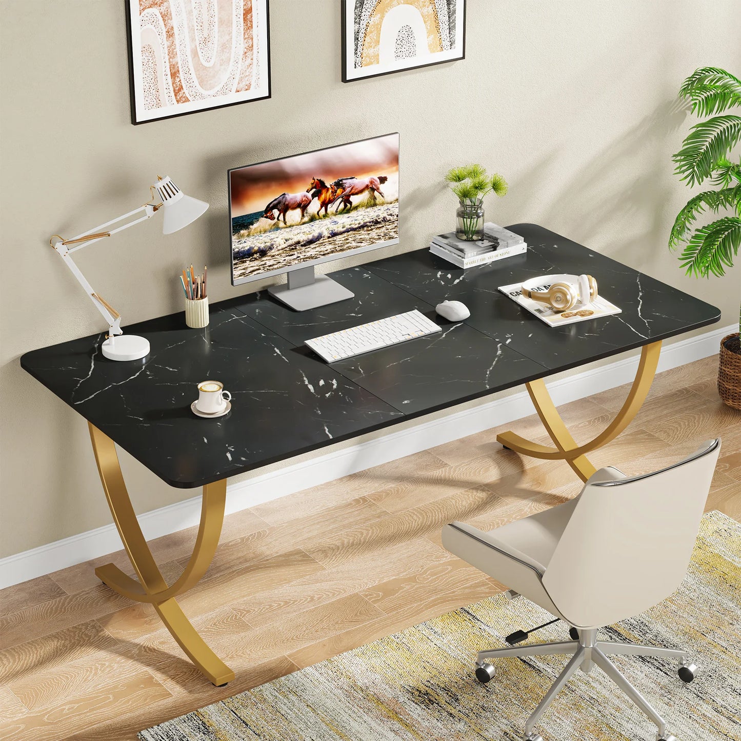 Tribesigns 63" Modern Dining Table Kitchen Table with Faux Marble Top