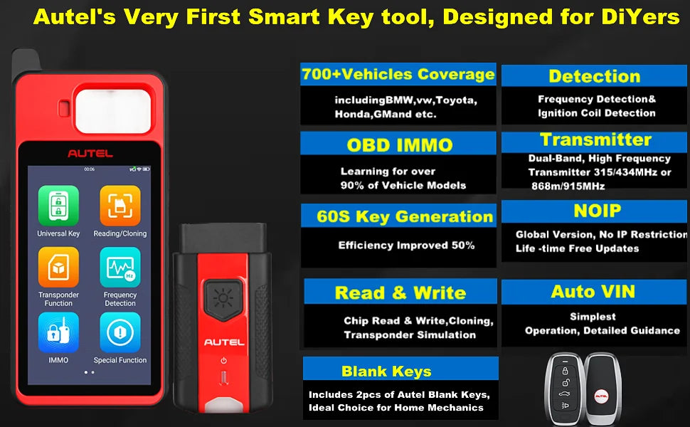 Autel MaxiIM KM100 Key Fob Programming Immobilizer Tool 2PCS Autel IKEY for 60s Key Generation OBD IMMO Key Learning on 99% Car