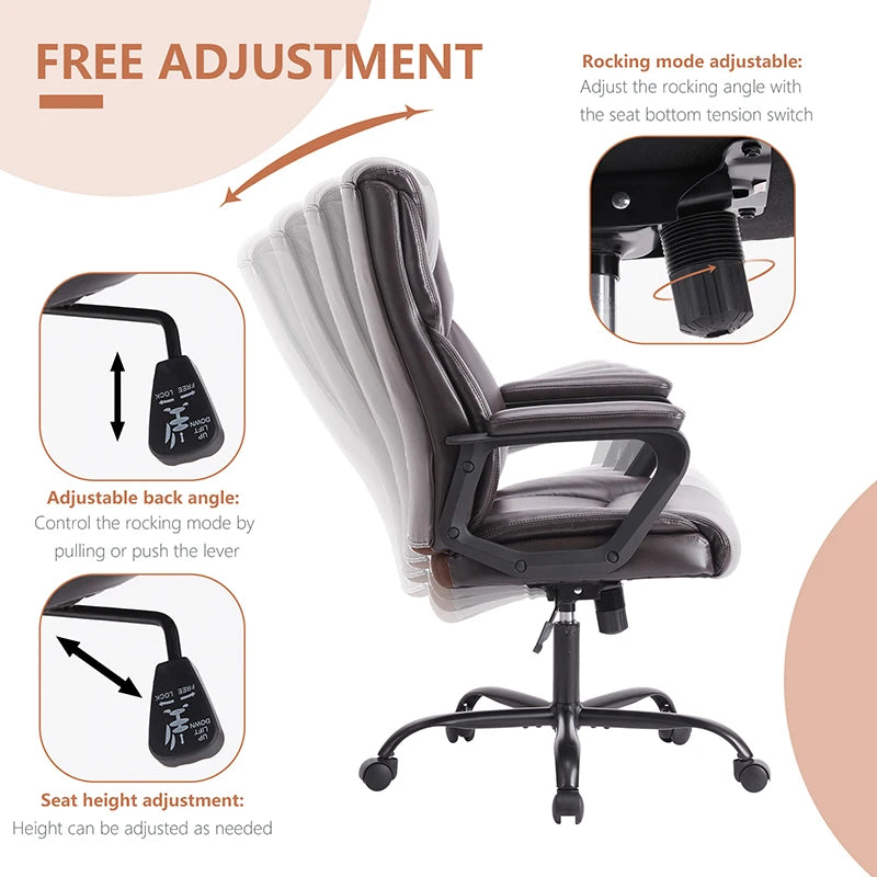 Sweetcrispy Home Office Chair Ergonomic PU Leather Desk Chair with Armrests On-Site