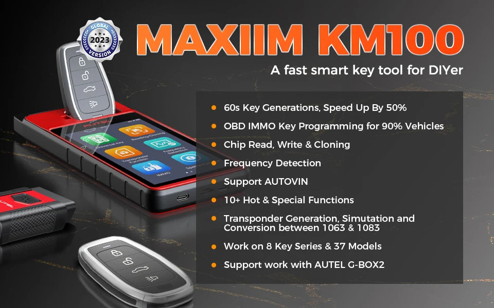 Autel MaxiIM KM100 Key Fob Programming Immobilizer Tool 2PCS Autel IKEY for 60s Key Generation OBD IMMO Key Learning on 99% Car