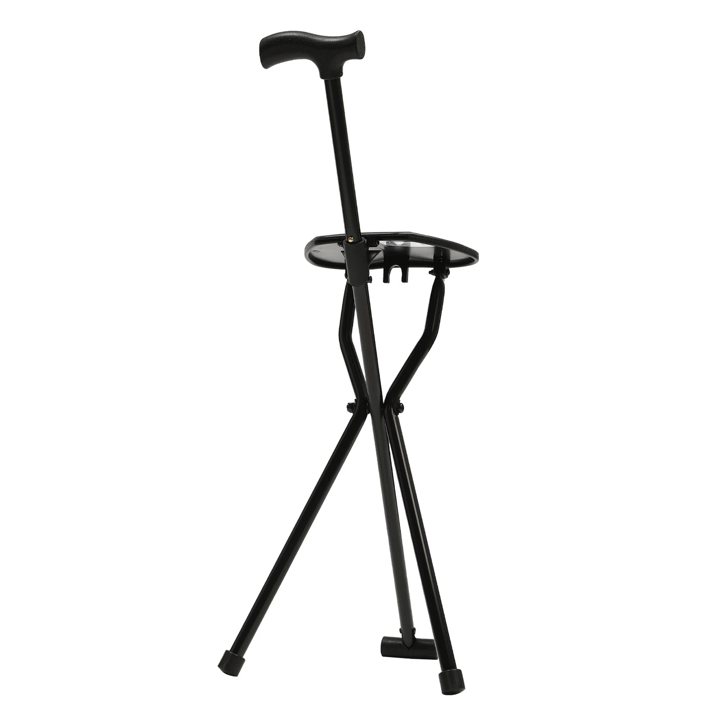 Portable Folding Walking Cane with Tripod Chair Seat Stool Heavy Duty Adjustable Walking Stick with Seat Folding