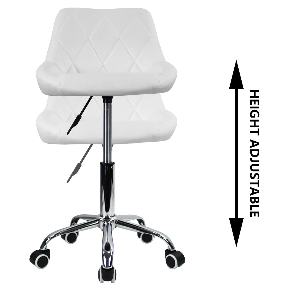 KKTONER Mid Back PU Leather Height Adjustable Swivel Modern Task Chair Computer Office Home Vanity Chair with Wheels (White)