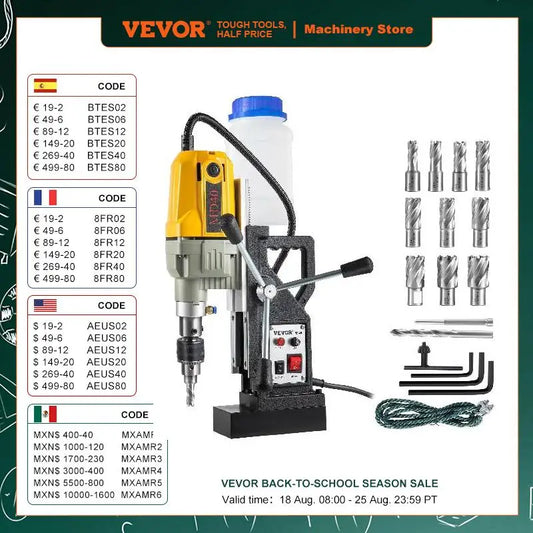 VEVOR 1100W Magnetic Drill Press 7/12 Bits 40mm Electric Mag Bench Tapping Drilling Rig Machine for Engineering Steel Structure