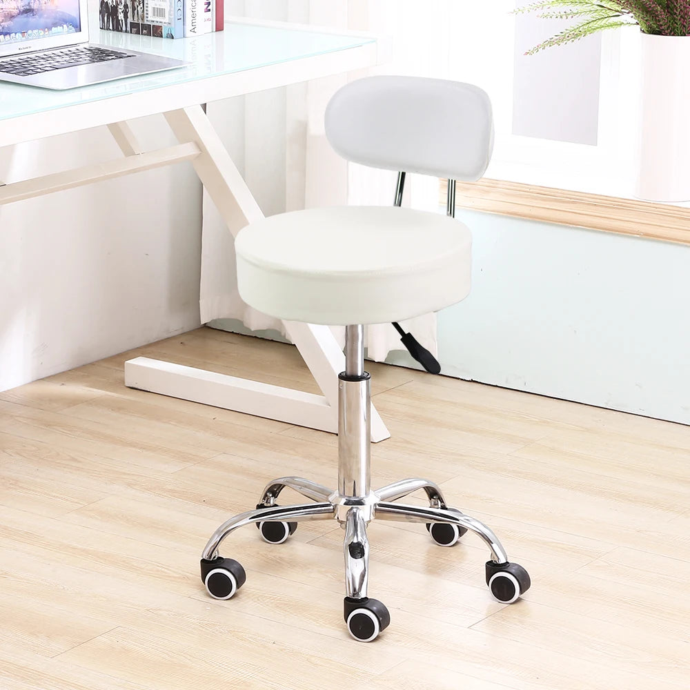 KKTONER PU Leather Rolling Stool with Mid Back Height Adjustable Office Home Drafting Swivel Task Chair with Wheels White