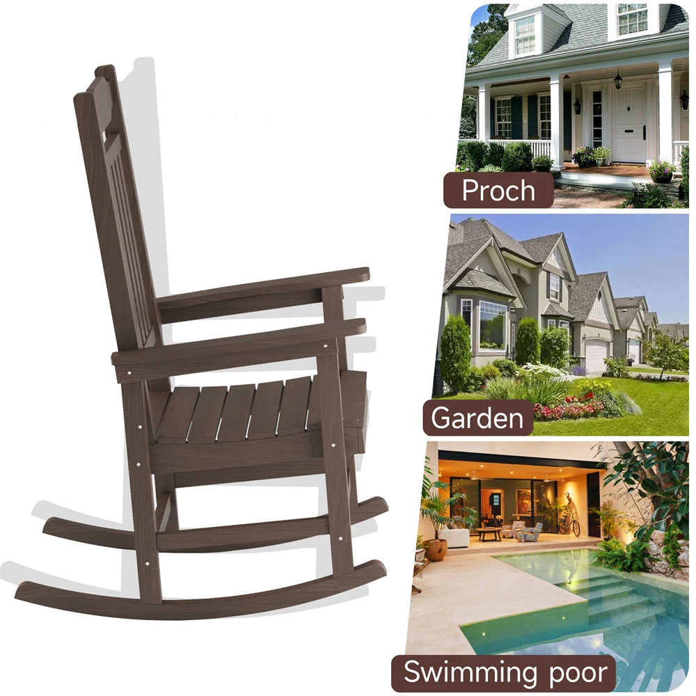 Outdoor Rocking Chair, Garden Pool Chairs All Weather Resistant Poly Rocker Chairs, Front Porch Rocker with 350 lbs Capacity