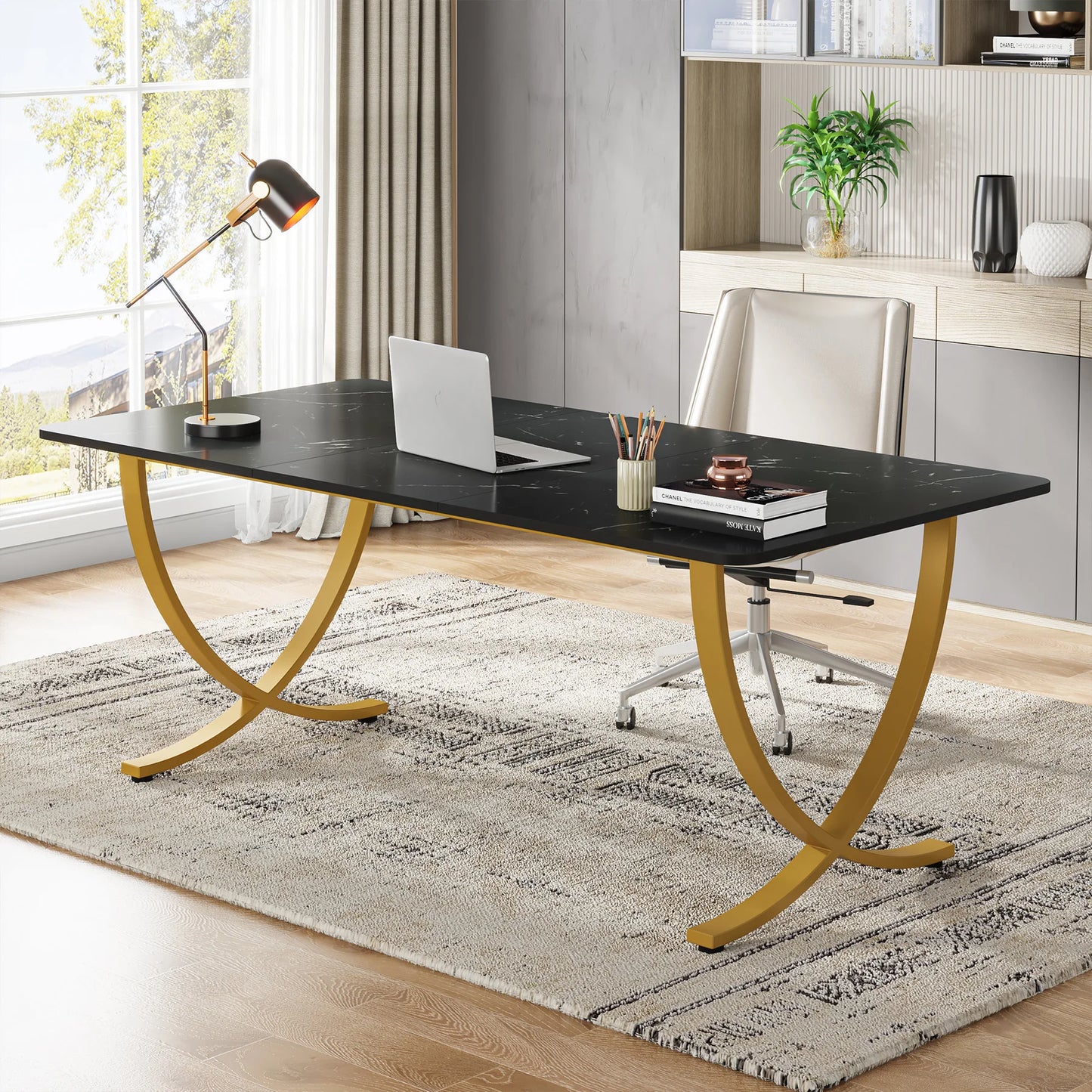 Tribesigns 63" Modern Dining Table Kitchen Table with Faux Marble Top