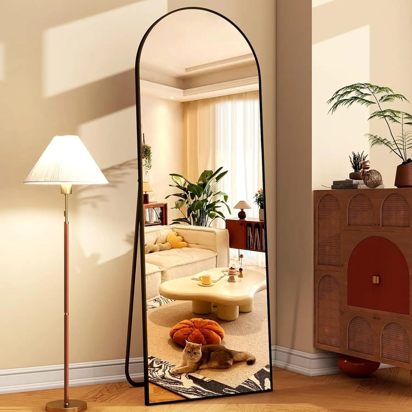 58"x18" Arched Full Length Mirror Floor Mirrors with Aluminum Alloy Frame Free-Standing Wall Mounted Floor Mirrors