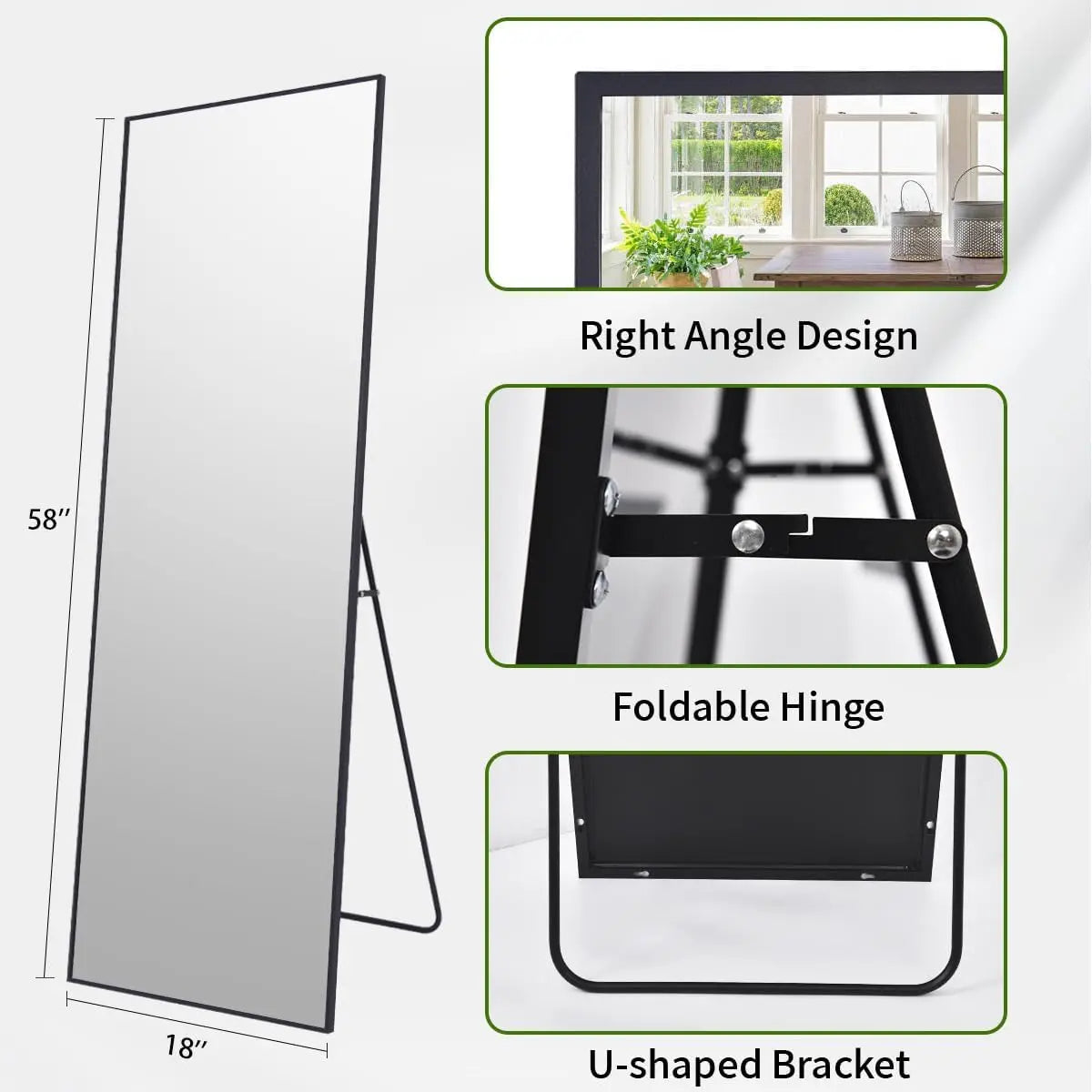 Full Length Mirror, 58"x18" Standing Hanging or Leaning Against Wall Floor Mirrors Body Dressing Wall-Mounted for