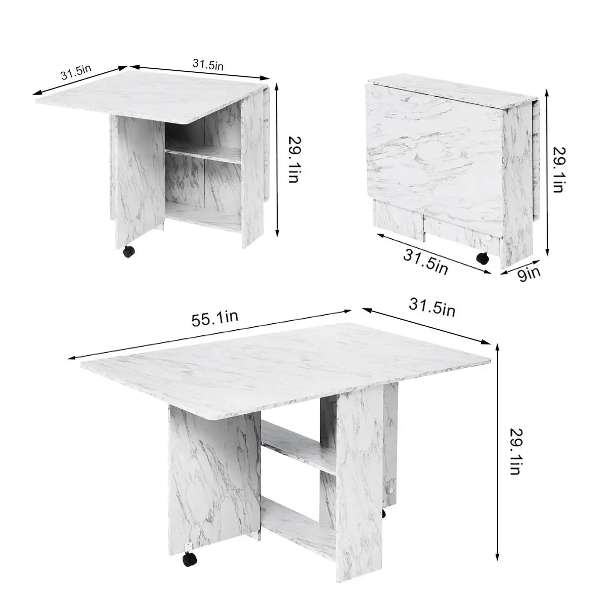 Folding Dining Table Drop Leaf Table Multifunctional Space Saving Table with 2 Tier Storage Racks Extension Dinner Table