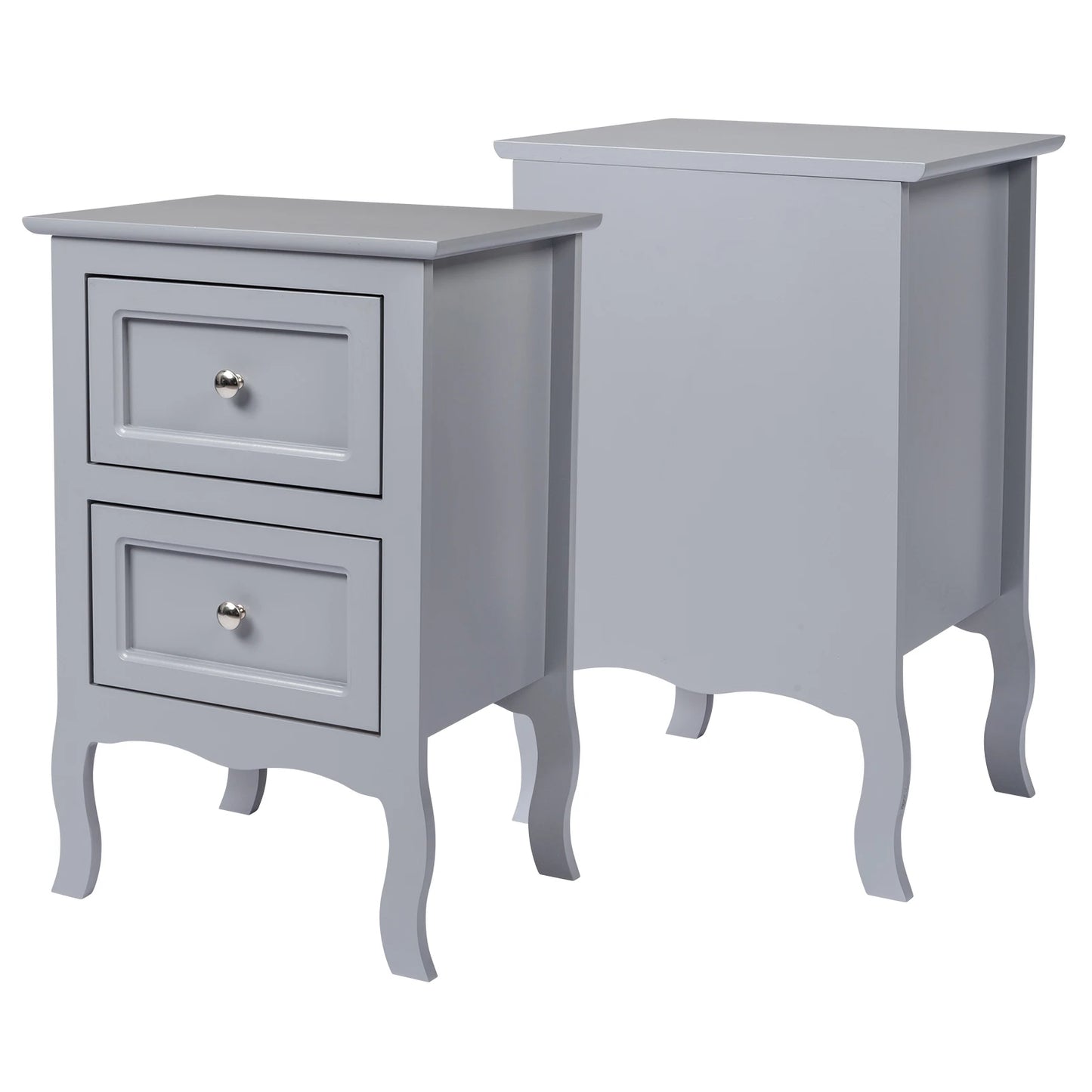 2pcs Country Style Nightstand 2-Tier Night Tables Large Size Bedside Table End Table White/Grey/Brown[US-W]