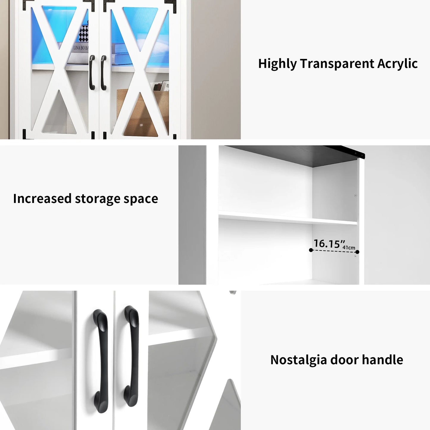 Storage Cabinet with Acrylic Doors & LED Light Bookshelf Bookcase Pantry Cabinet