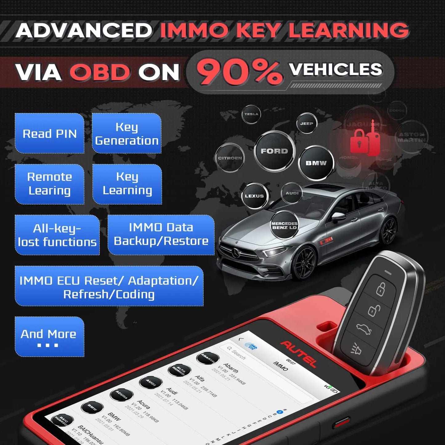 Autel MaxiIM KM100 Key Fob Programming Immobilizer Tool 2PCS Autel IKEY for 60s Key Generation OBD IMMO Key Learning on 99% Car