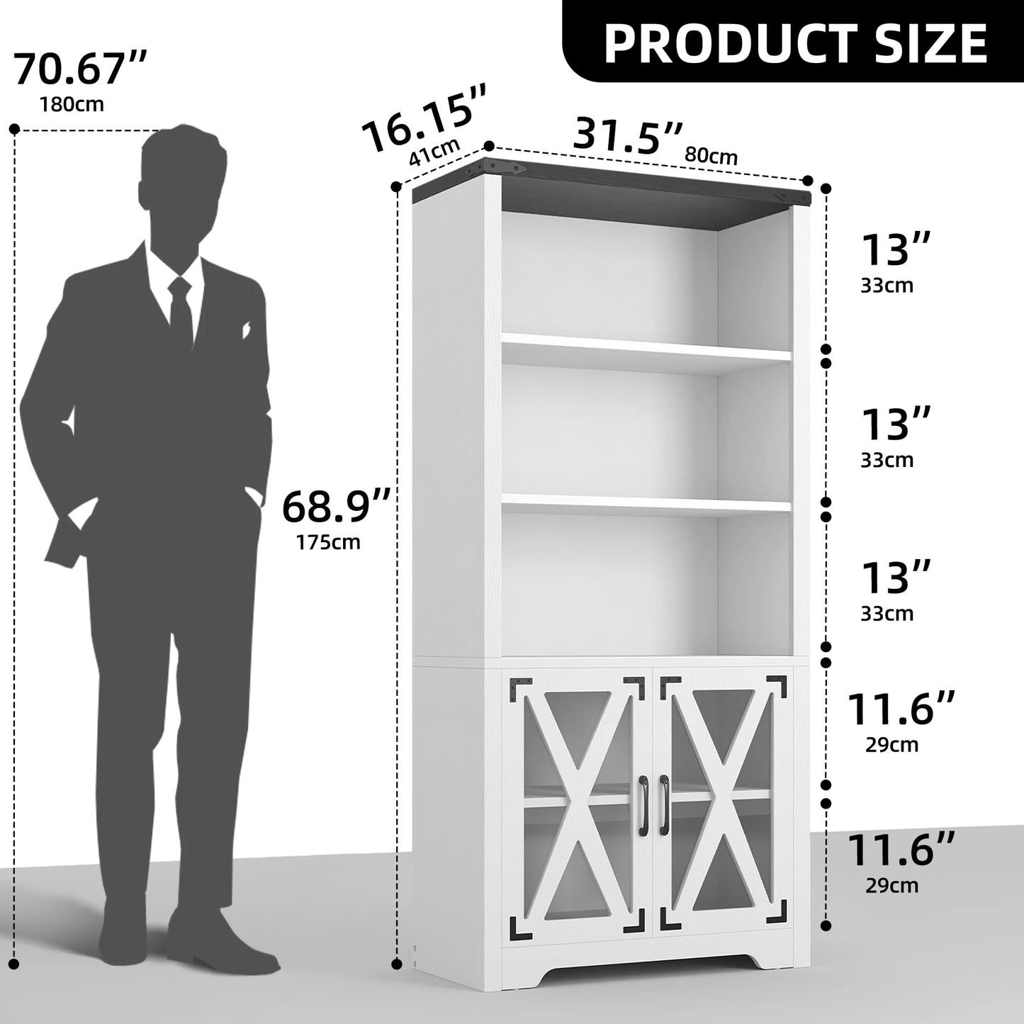 Storage Cabinet with Acrylic Doors & LED Light Bookshelf Bookcase Pantry Cabinet