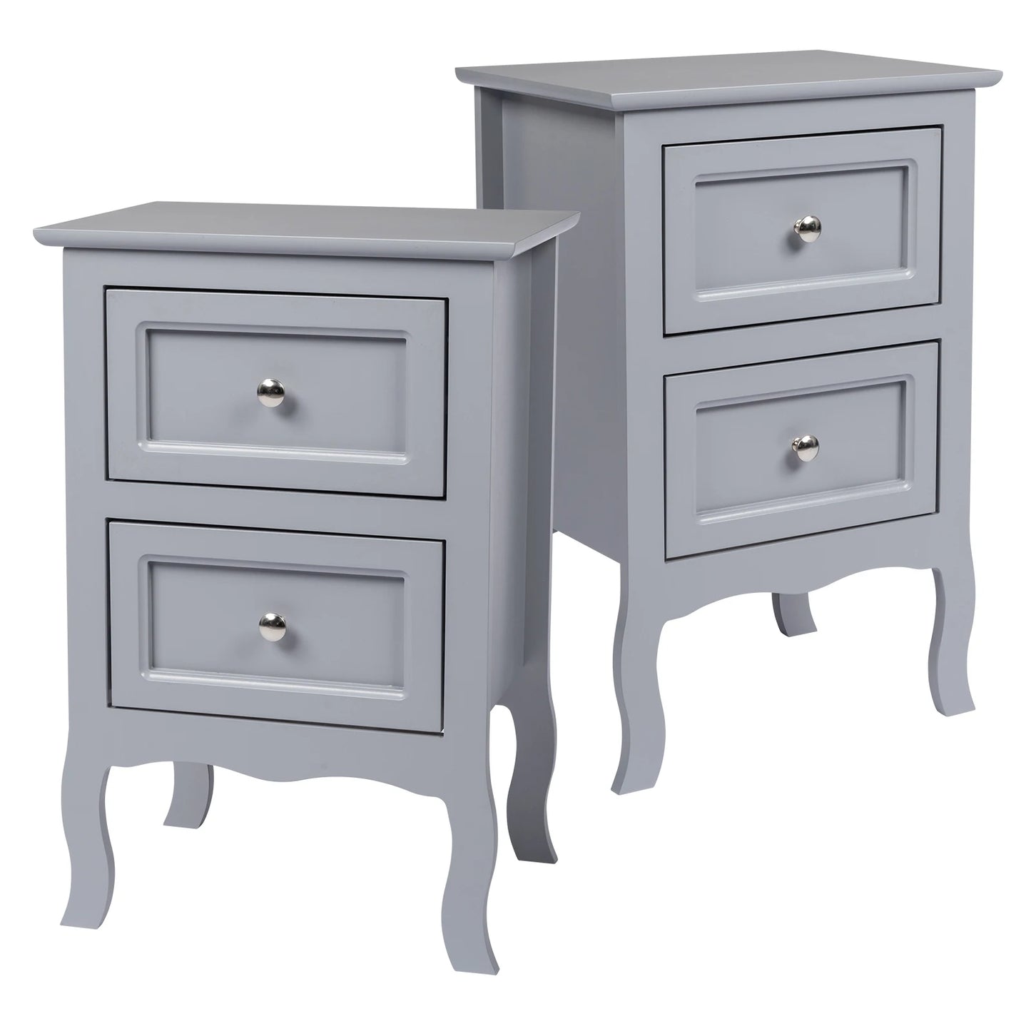 2pcs Country Style Nightstand 2-Tier Night Tables Large Size Bedside Table End Table White/Grey/Brown[US-W]