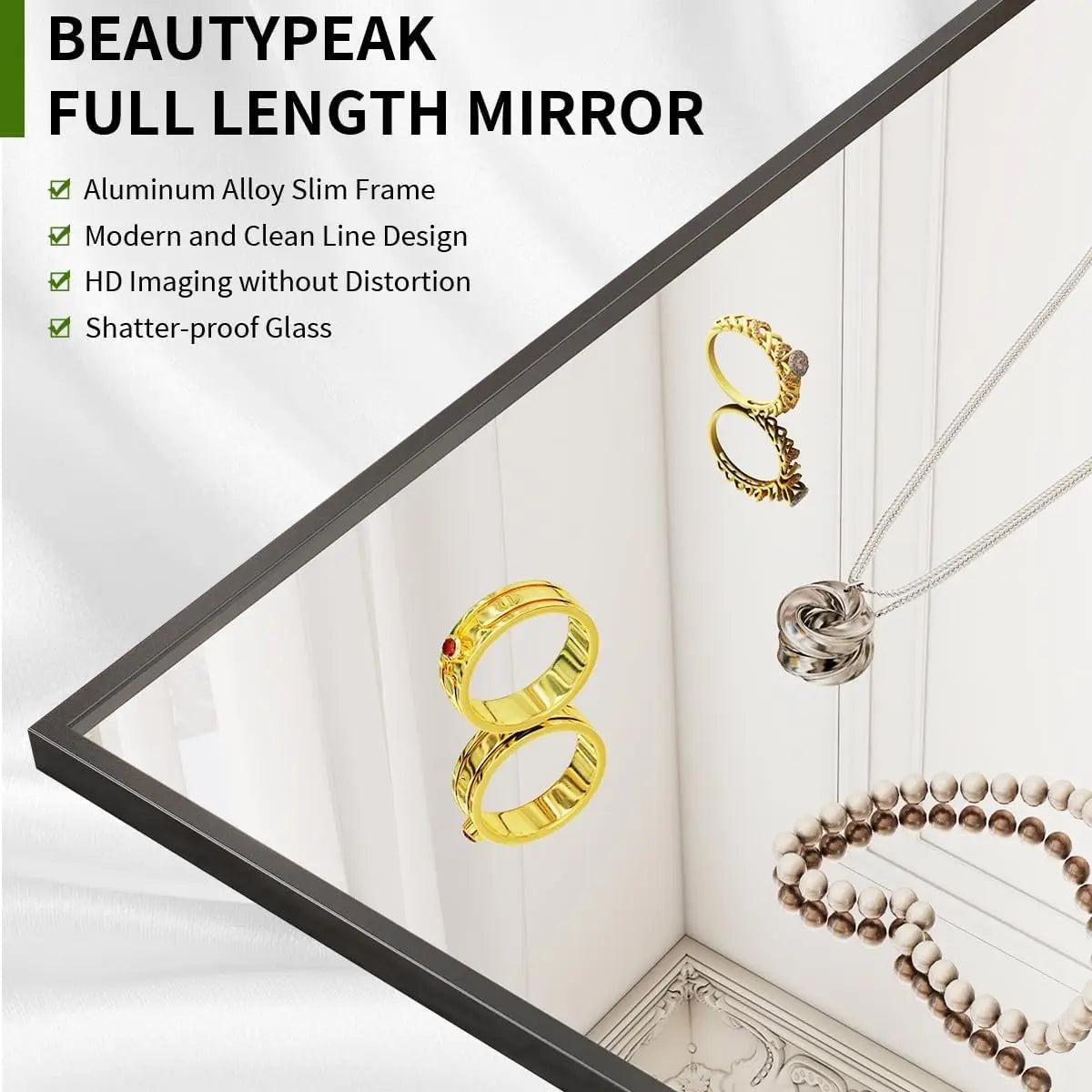 Full Length Mirror, 58"x18" Standing Hanging or Leaning Against Wall Floor Mirrors Body Dressing Wall-Mounted for