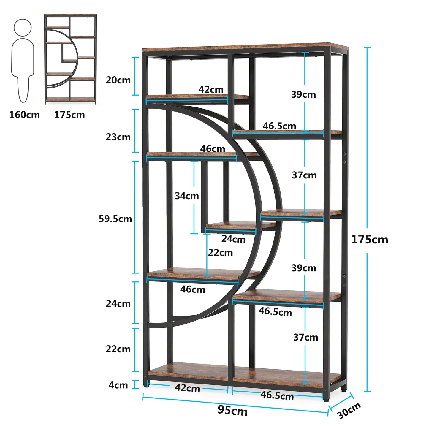 Tribesigns Bookshelf Industrial 5 Tier Etagere Bookcase, Freestanding Tall Bookshelves Display Shelf Storage Organizer