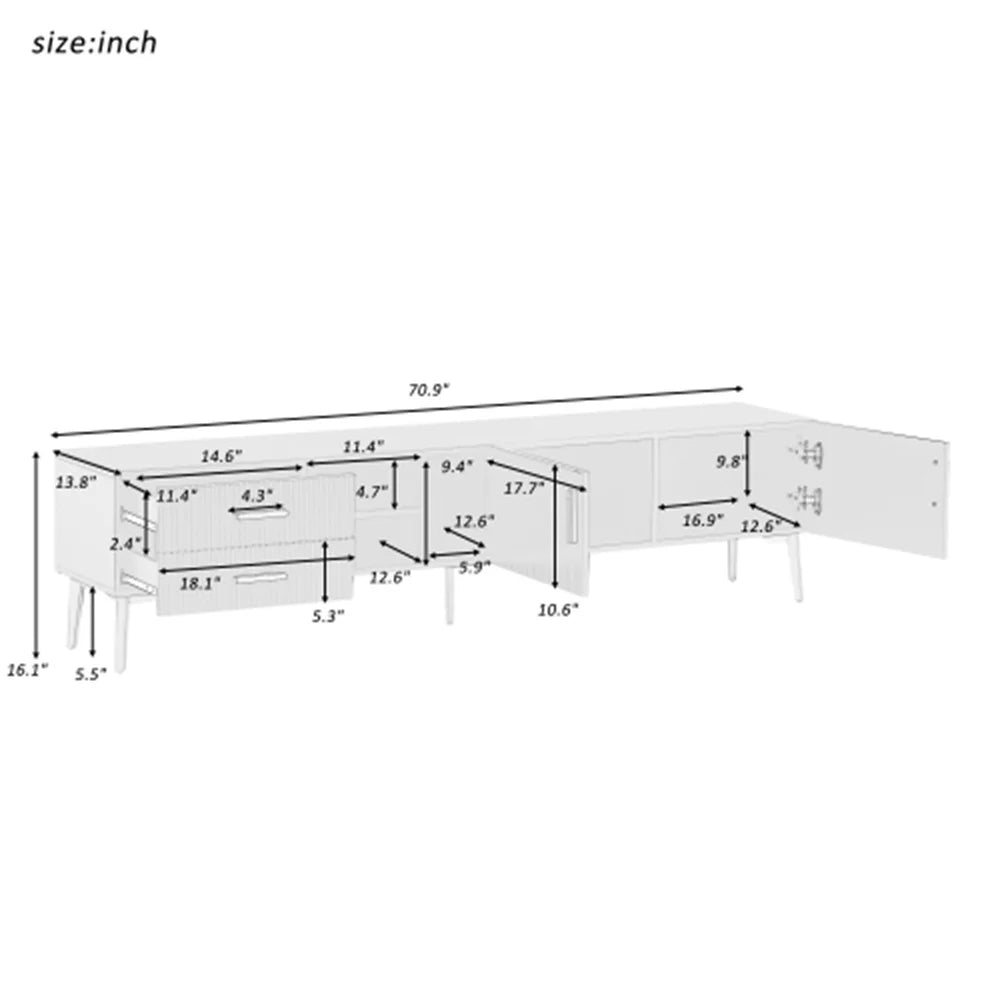 Modern TV Stand with 5 Champagne legs - Durable, stylish, spacious, versatile storage TVS up to 77"