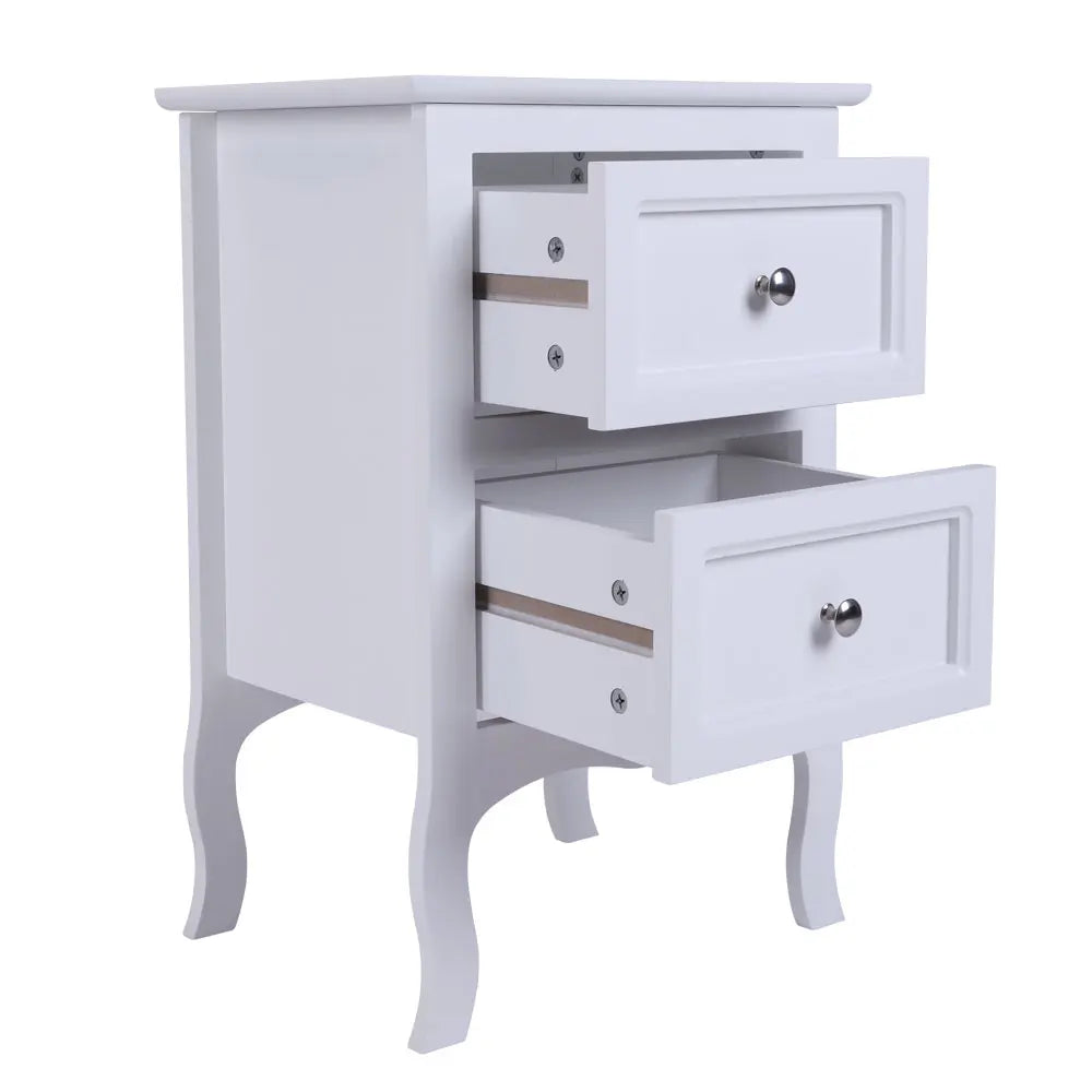 2pcs Country Style Nightstand 2-Tier Night Tables Large Size Bedside Table End Table White/Grey/Brown[US-W]