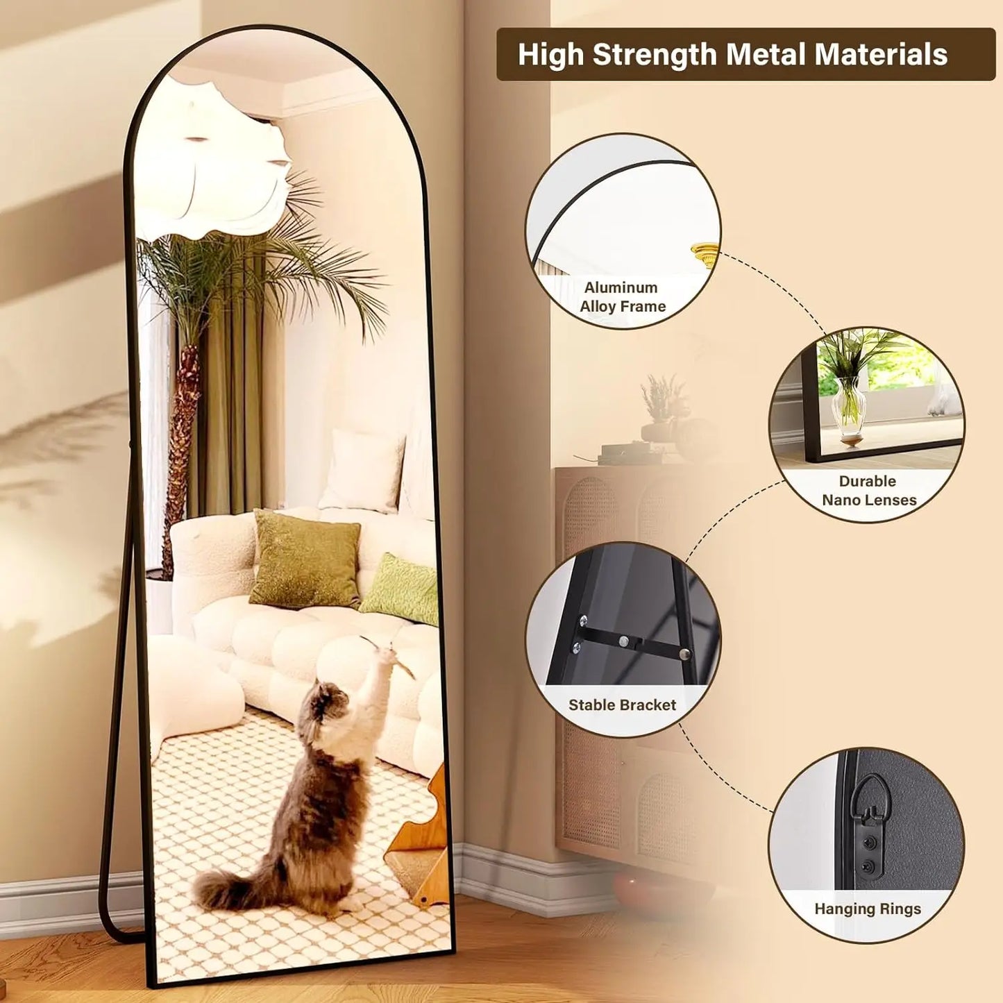 58"x18" Arched Full Length Mirror Floor Mirrors with Aluminum Alloy Frame Free-Standing Wall Mounted Floor Mirrors