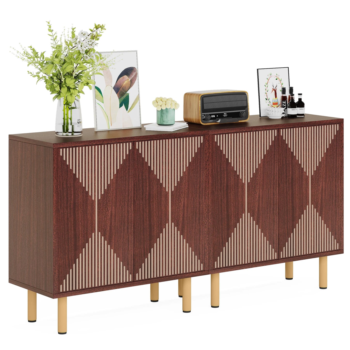 Tribesigns Modern Natural Storage Cabinet, Freestanding Floor Cabinet, 59 inches Sideboard, Wood Buffet Cabinet