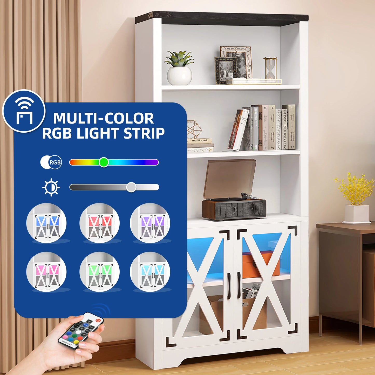 Storage Cabinet with Acrylic Doors & LED Light Bookshelf Bookcase Pantry Cabinet