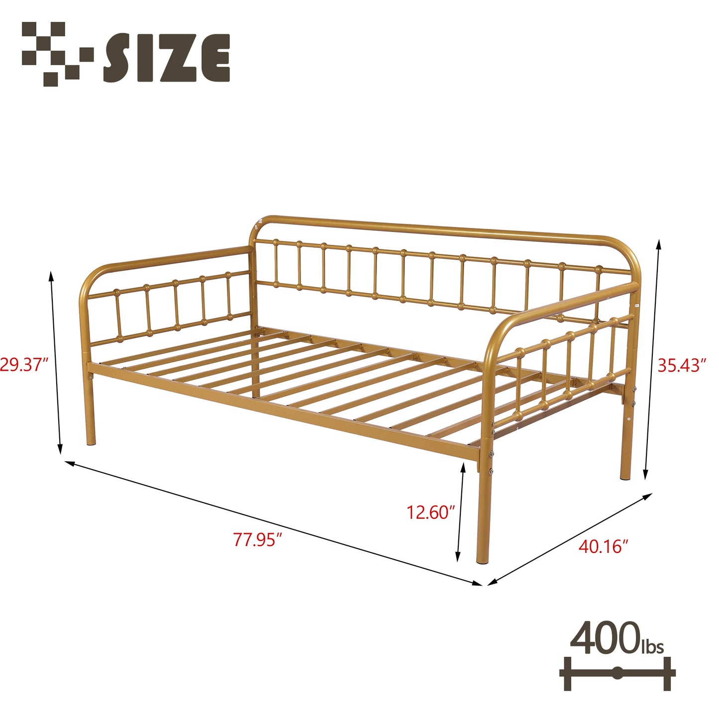 Victorian Twin Metal Daybed Frame Steel Slat Support Platform Mattress Foundation Sofa Bed for Living Room Guest Room Black