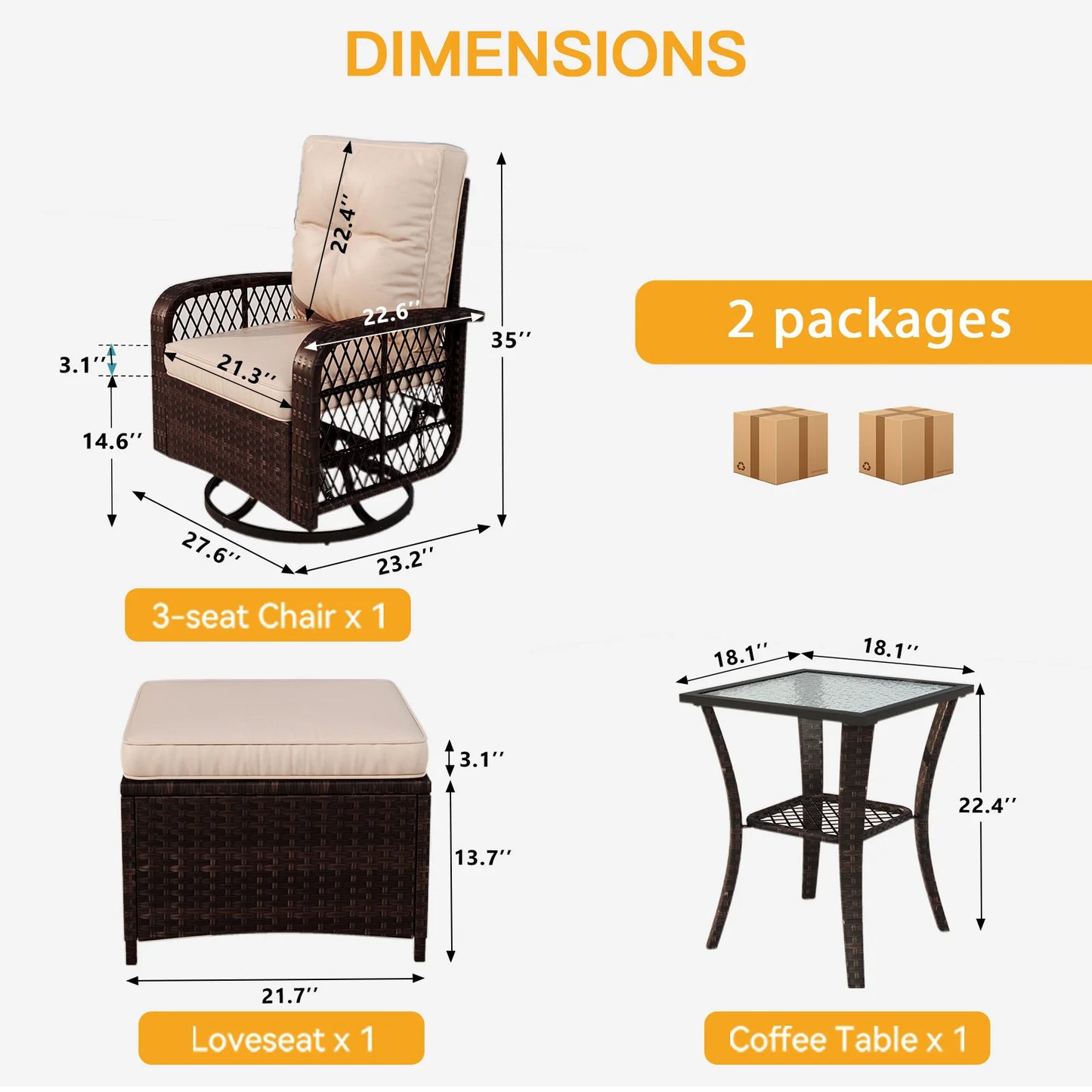 5 Pieces Patio Furniture Set Outdoor Wicker Rattan Swivel Gliders Rocker Patio Bistro Set with Rocking Chairs and Side Table