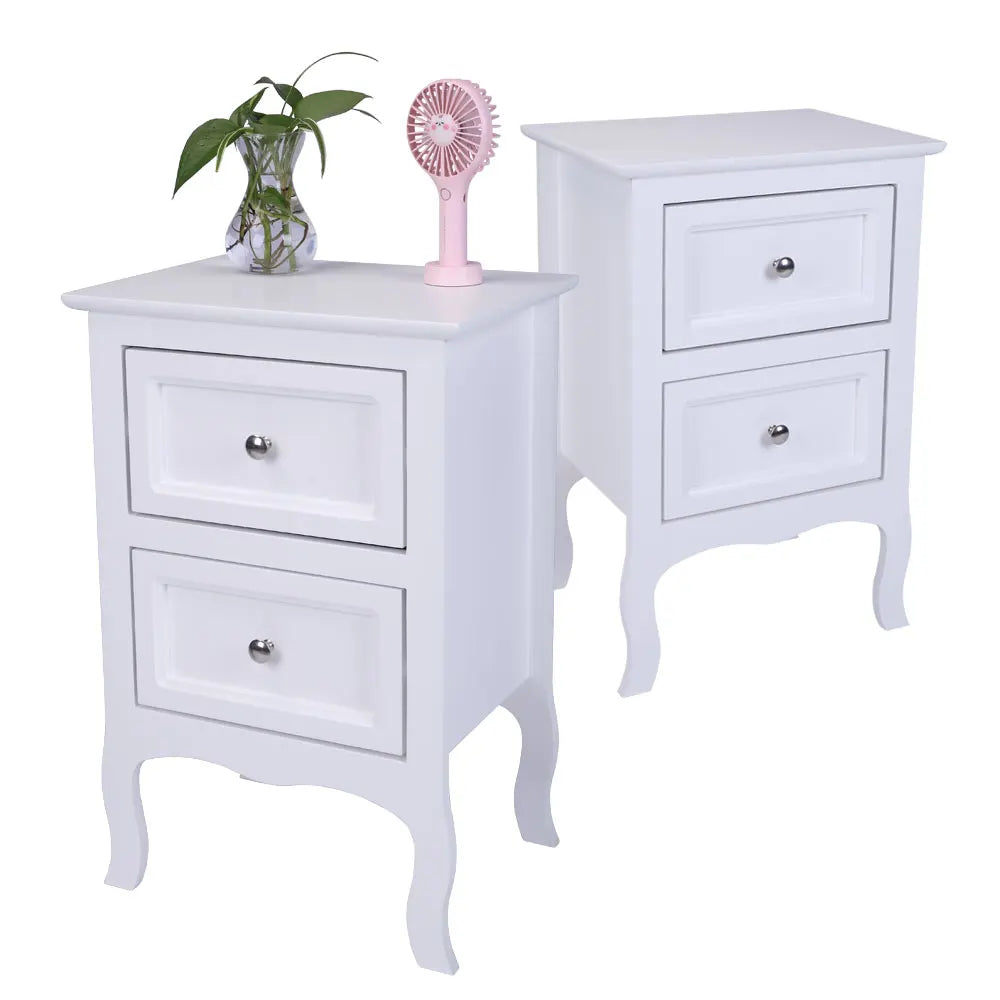 2pcs Country Style Nightstand 2-Tier Night Tables Large Size Bedside Table End Table White/Grey/Brown[US-W]