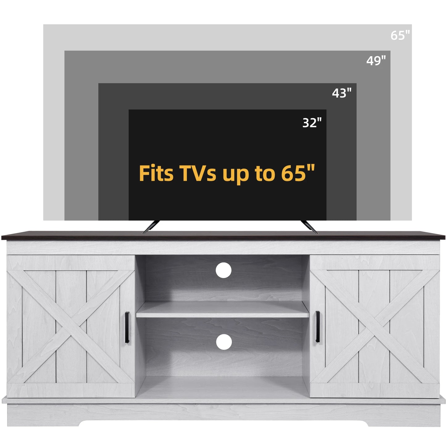 Farmhouse Rustic TV Stand Cabinet for Up to 65" TV Media Console Entertainment Center